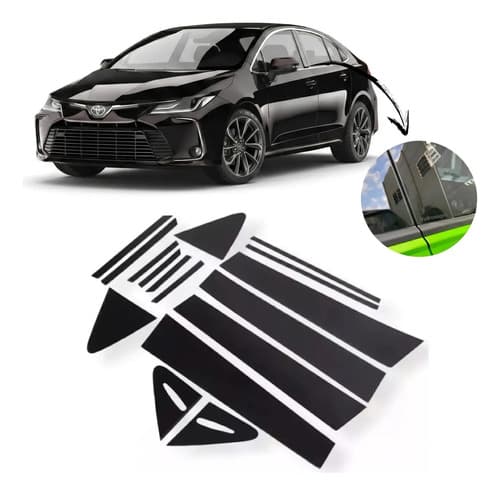 Kit Colunas Adesivo Black Window Porta Corolla Toyota 2020+ Black Piano - 1